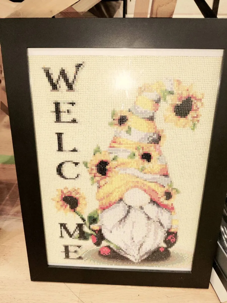 HUGE WARM WELCOME, Hand Beaded Ebony Wood Frame ! - Image 1