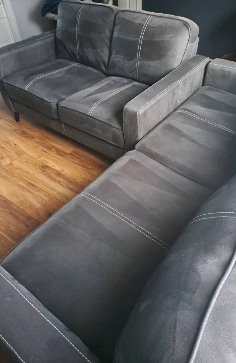 Modern Charcoal Grey Faux Suede 3+2 Sofa Set - Image 1