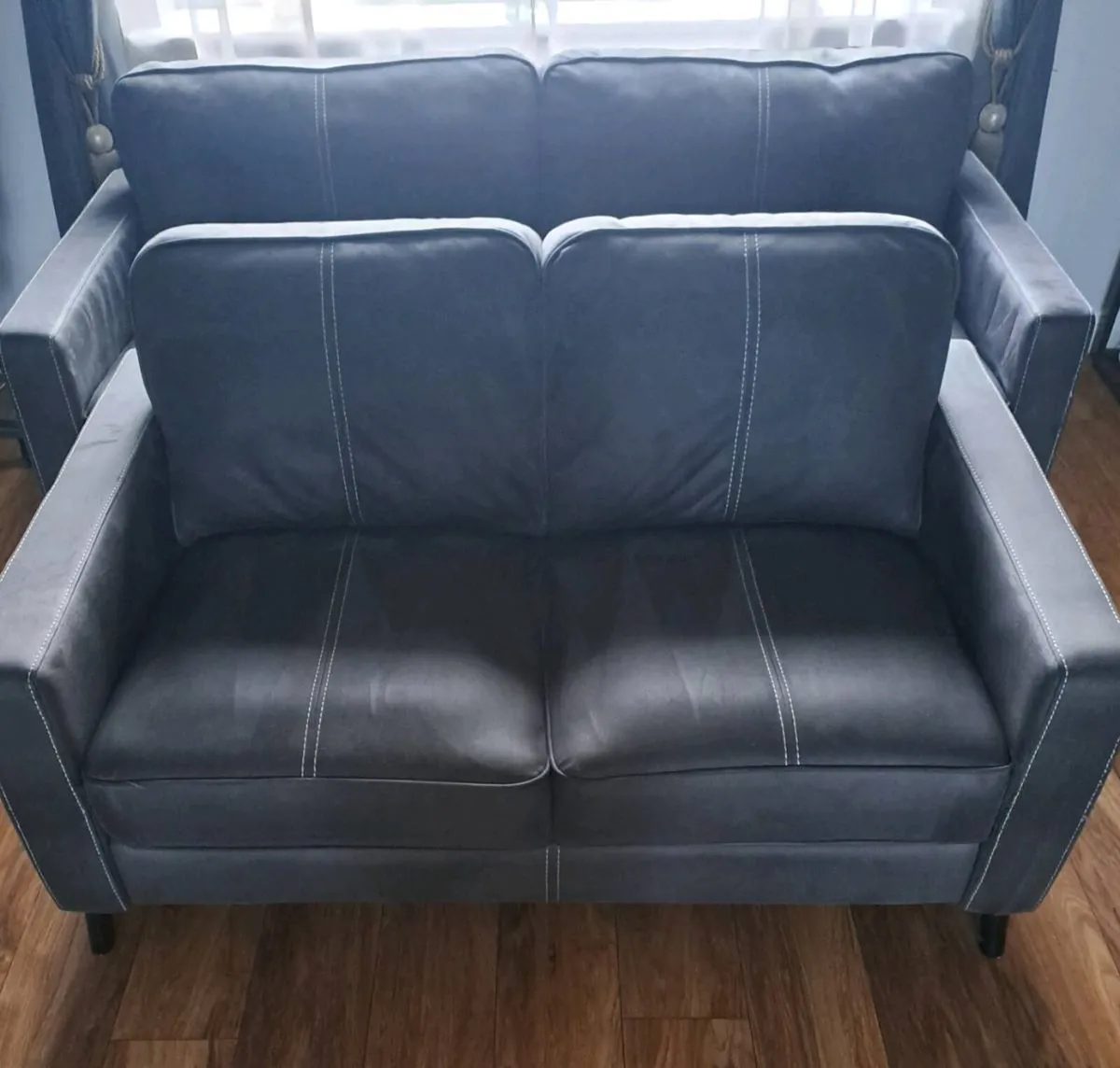 Modern Charcoal Grey Faux Suede 3+2 Sofa Set - Image 2