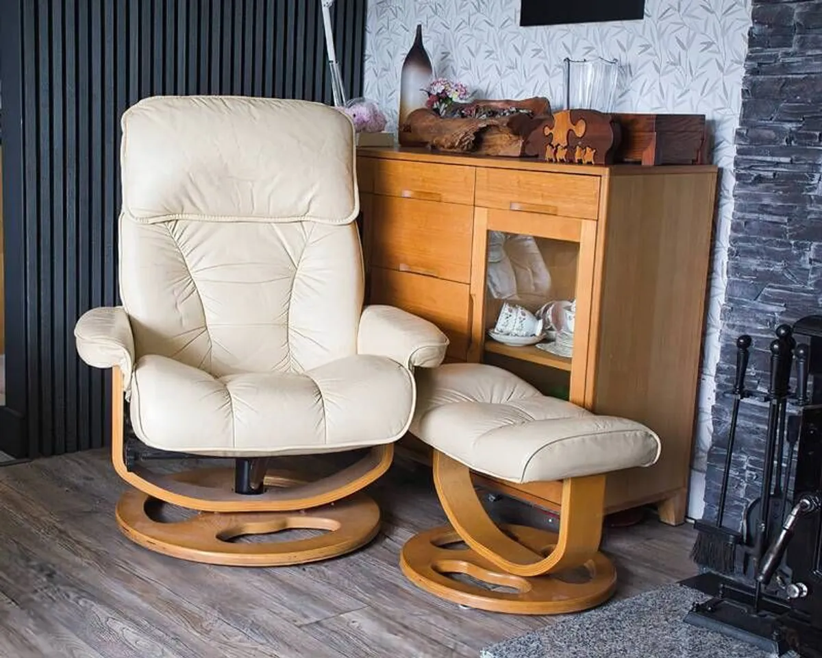 Leather Recliner and Footstool
