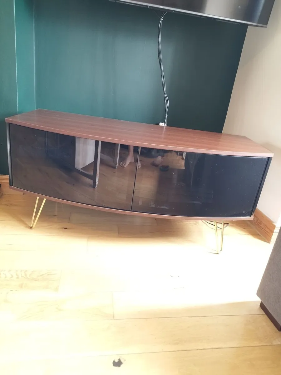 Tv unit with smoked glass and storage - Image 1