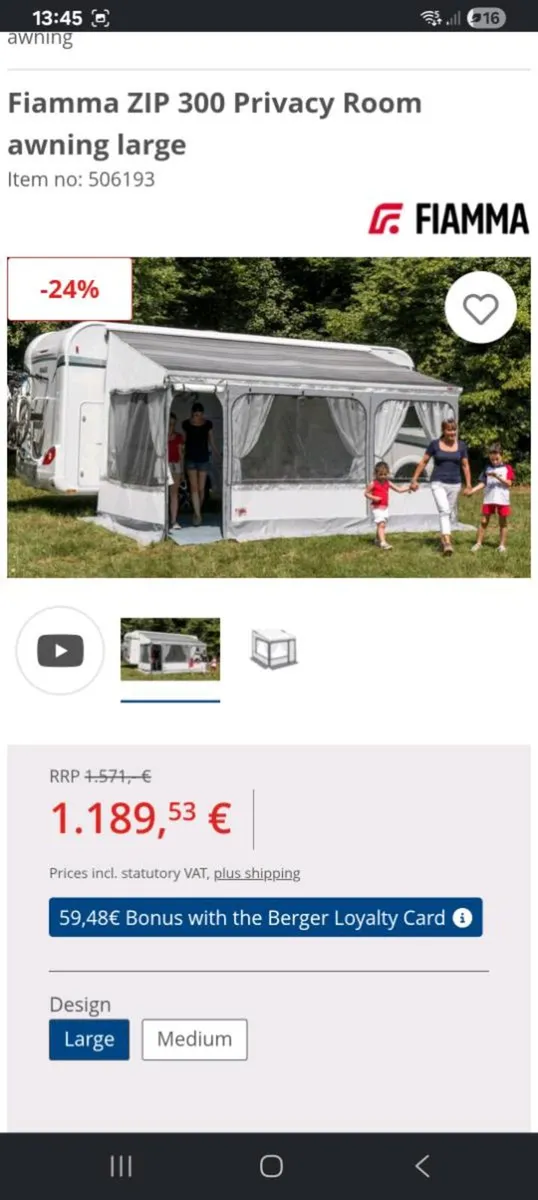 Fiamma caravanstore zip canopy+fiamma privacy room - Image 1
