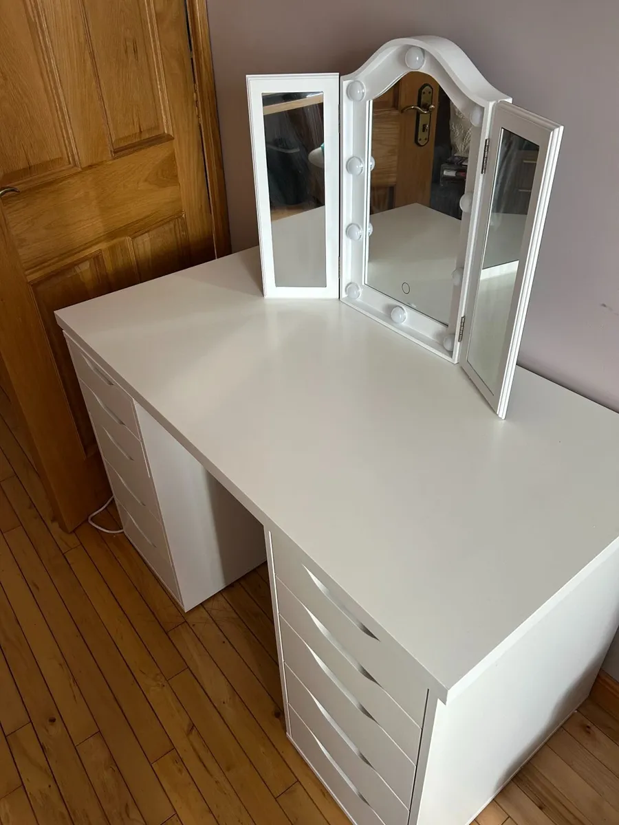 IKEA ALEX Vanity Table with Hollywood Mirror - Image 3