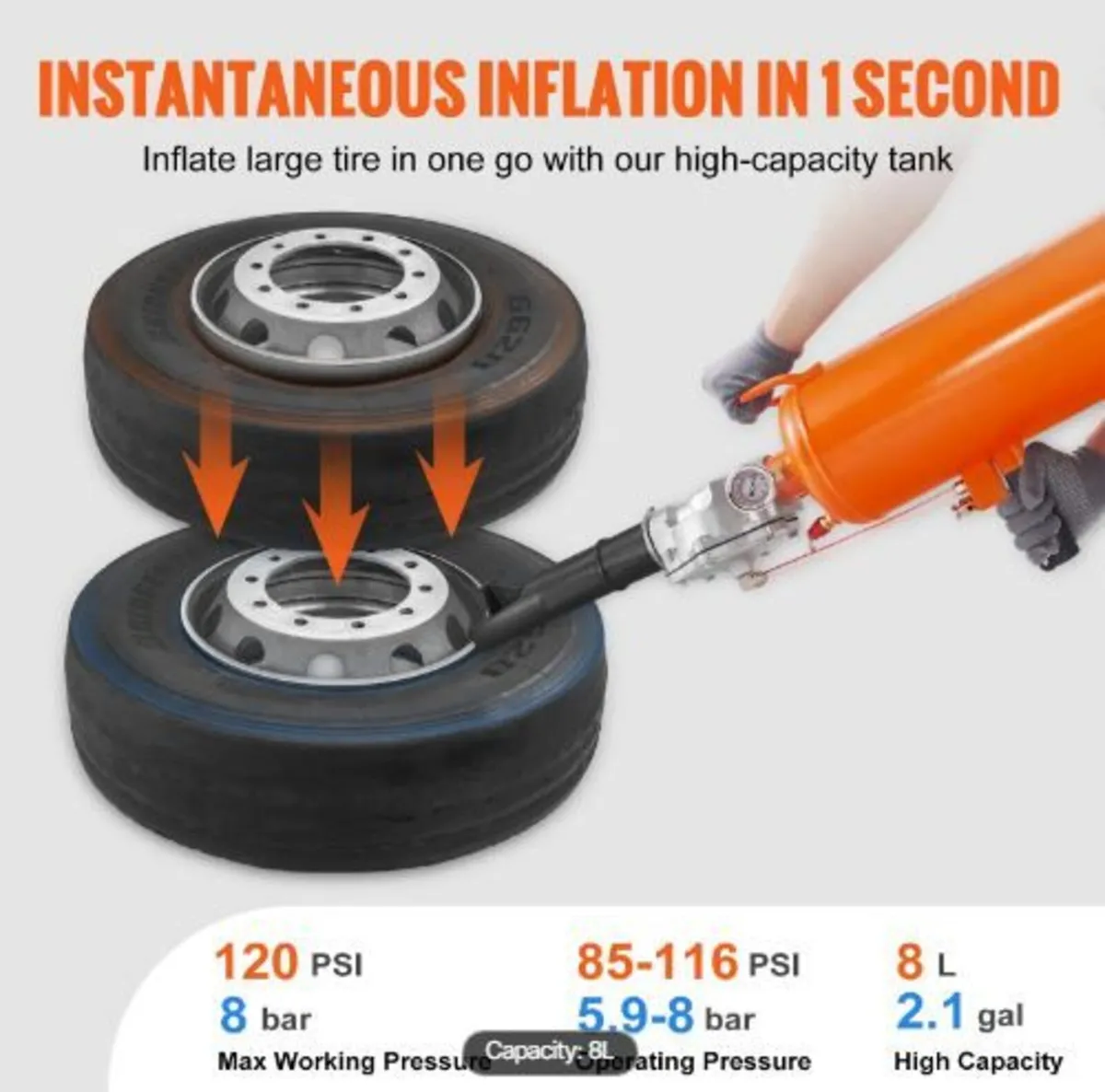 Tire Seater, 2.1 Gal/8 L Air Tire Blaster - Image 1