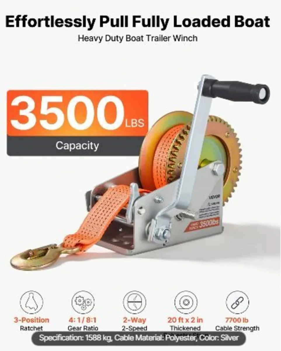 Boat Winch, 1588 kg Hand Winch - Image 2