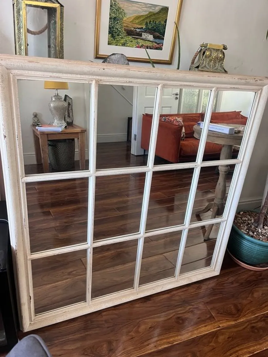 Large Vintage Style Window Pane Mirror - Image 1