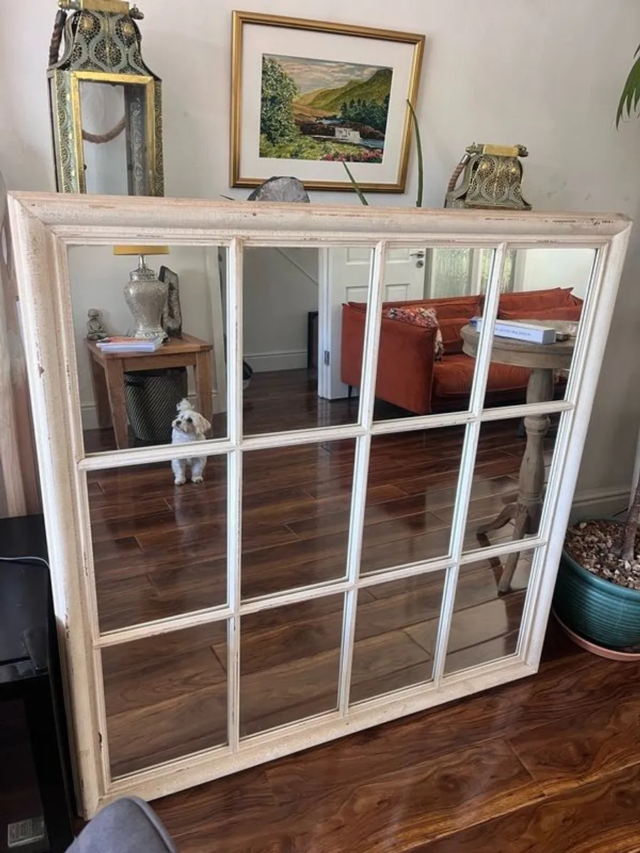 Large Vintage Style Window Pane Mirror - Image 2