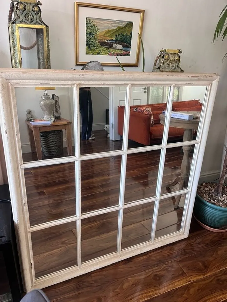 Large Vintage Style Window Pane Mirror - Image 3