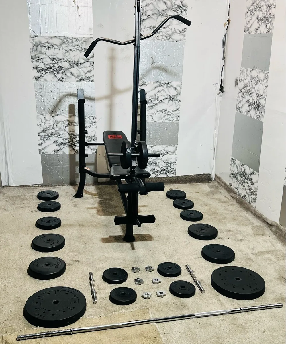 WEIGHT BENCH WIRH PULLEY TOWER WEIGHTS BAR DUMLS - Image 2