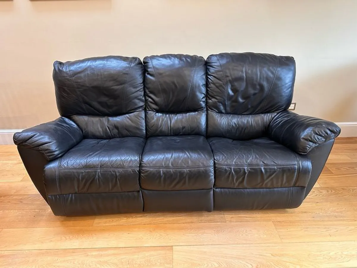 Black Leather Recliner Suite - Image 2