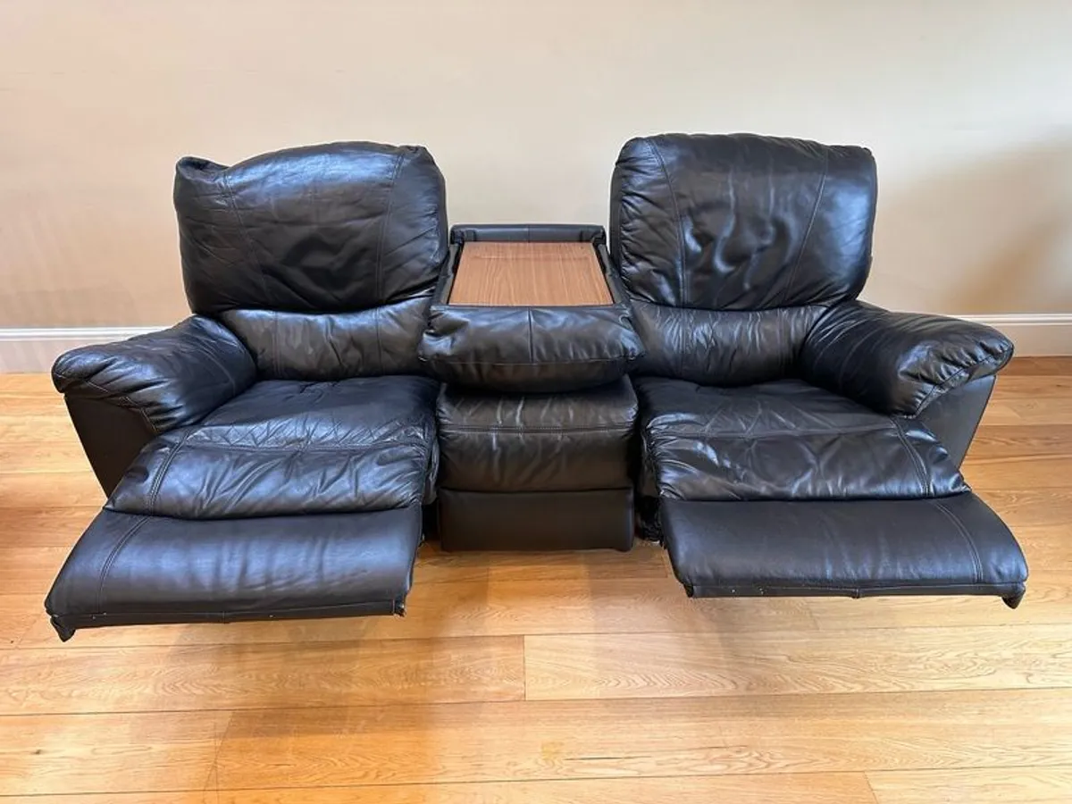 Black Leather Recliner Suite - Image 3