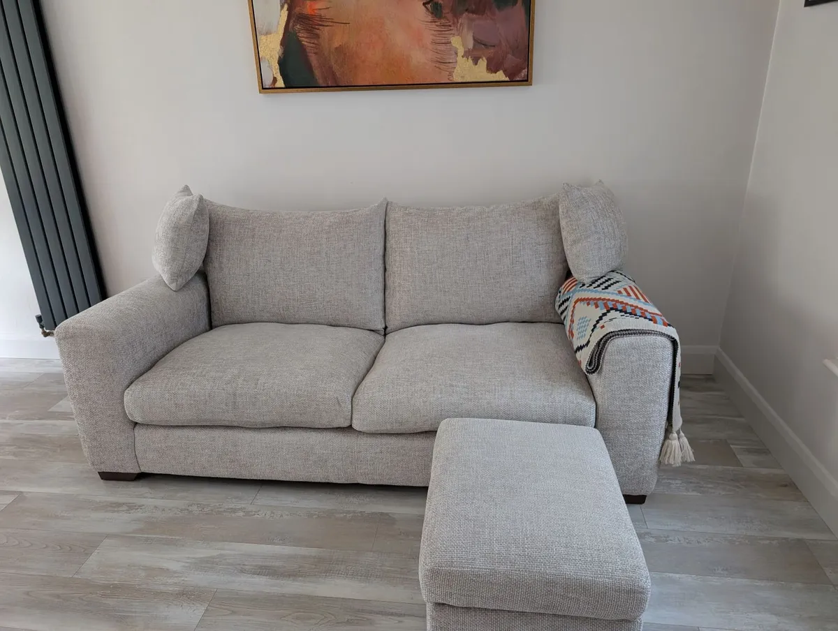 Aurora Sofa and Footstool with Walnut feet - Image 1