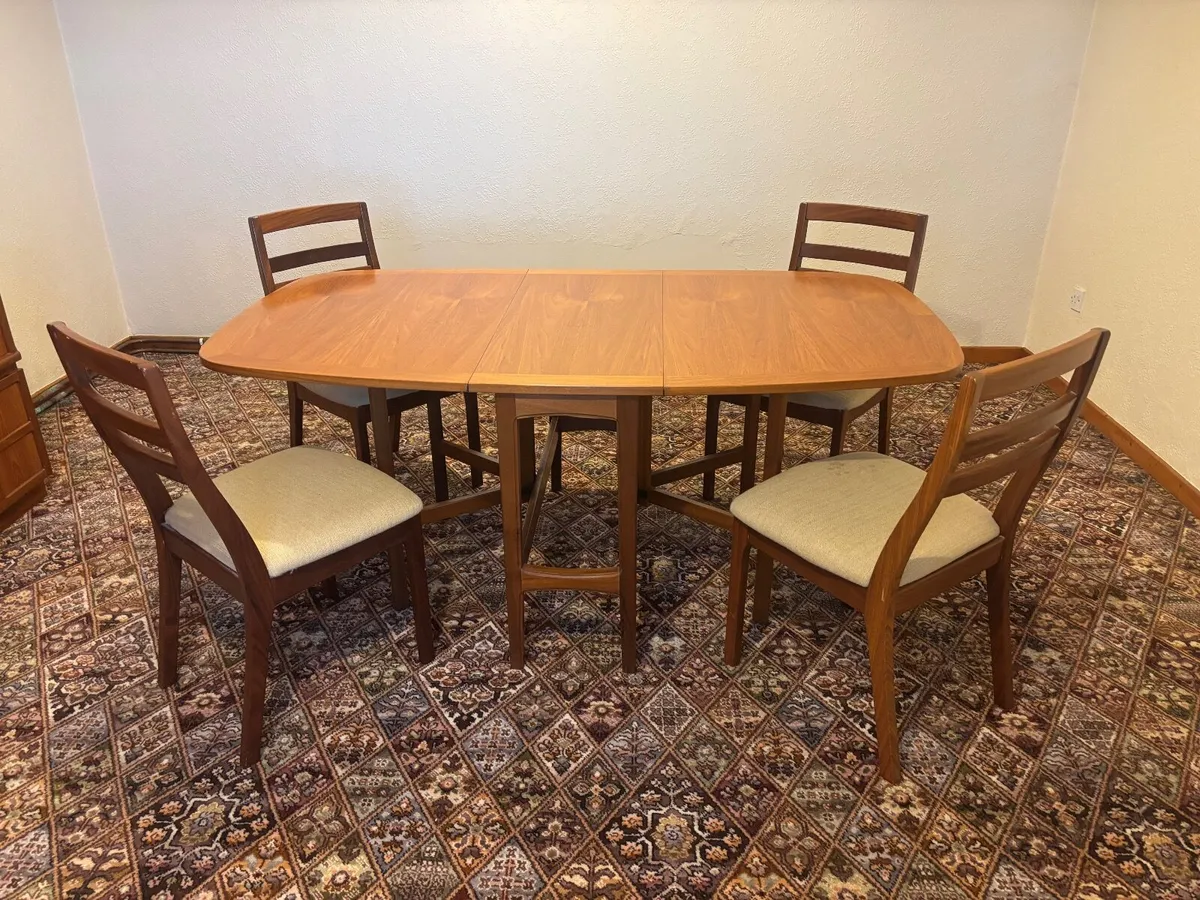 Vintage Teak Folding Dining Table & 4 Teak Chairs - Image 1