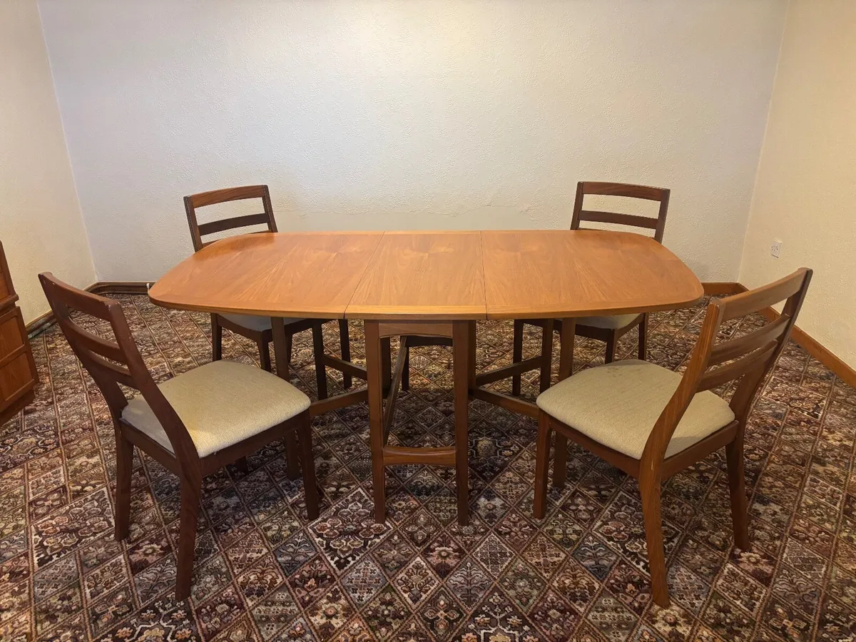 Vintage Teak Folding Dining Table & 4 Teak Chairs - Image 2