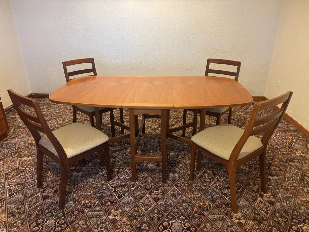 Vintage Teak Folding Dining Table & 4 Teak Chairs - Image 3