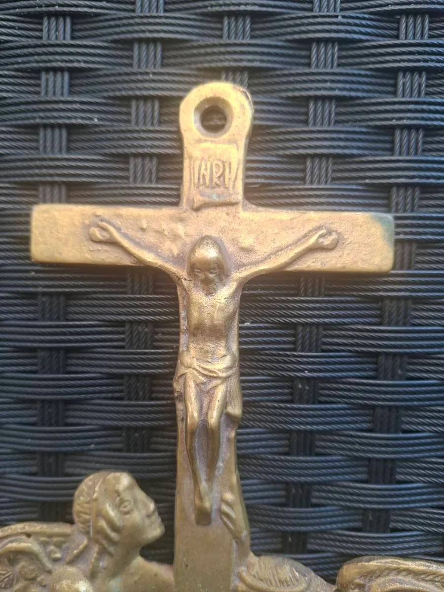 Antique solid Brass Holy Water Font Crucifix - Image 4