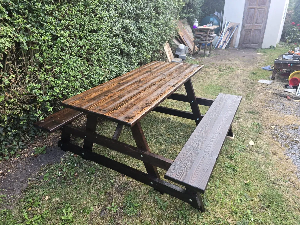 Handcrafted Charred Pine Picnic Table - Image 1