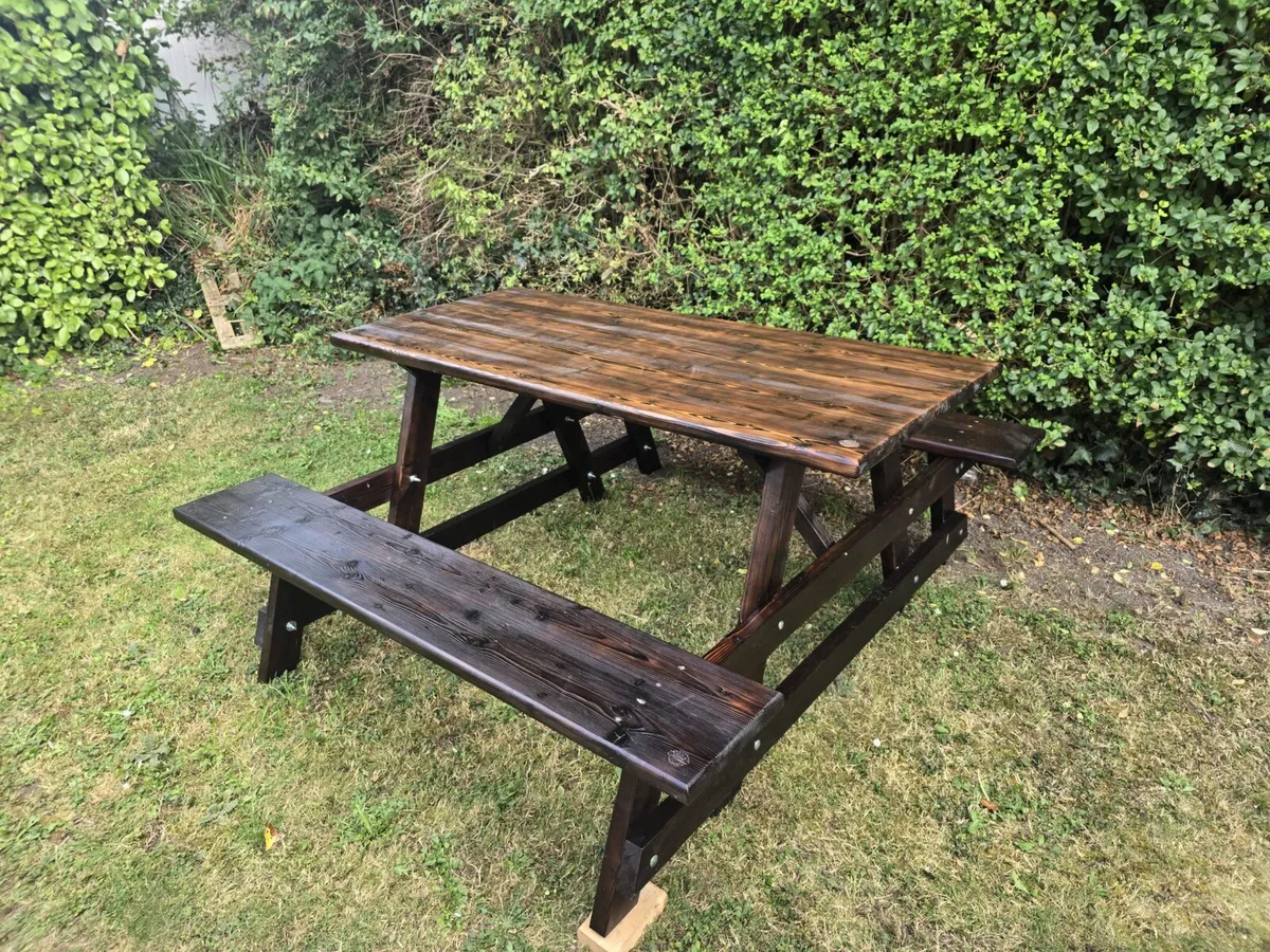 Handcrafted Charred Pine Picnic Table - Image 3