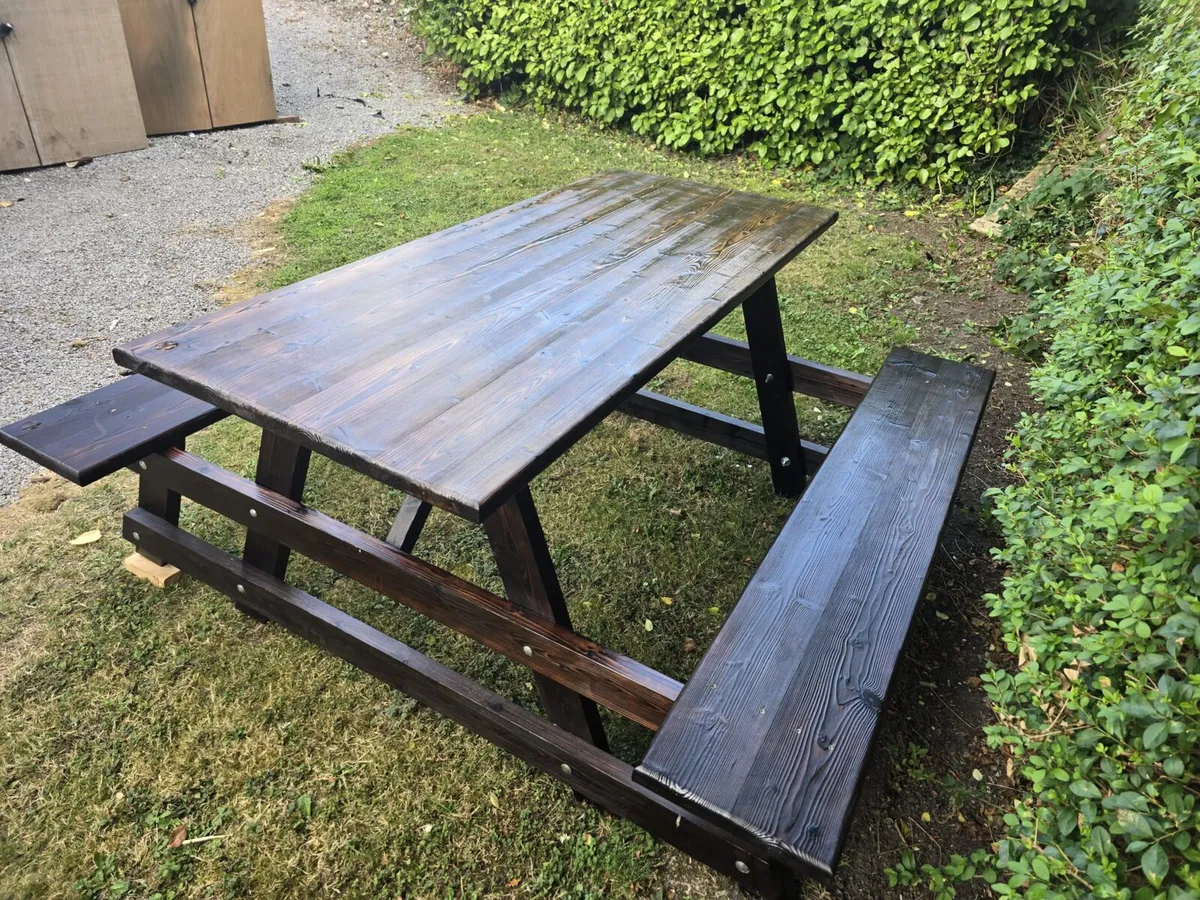 Handcrafted Charred Pine Picnic Table - Image 4