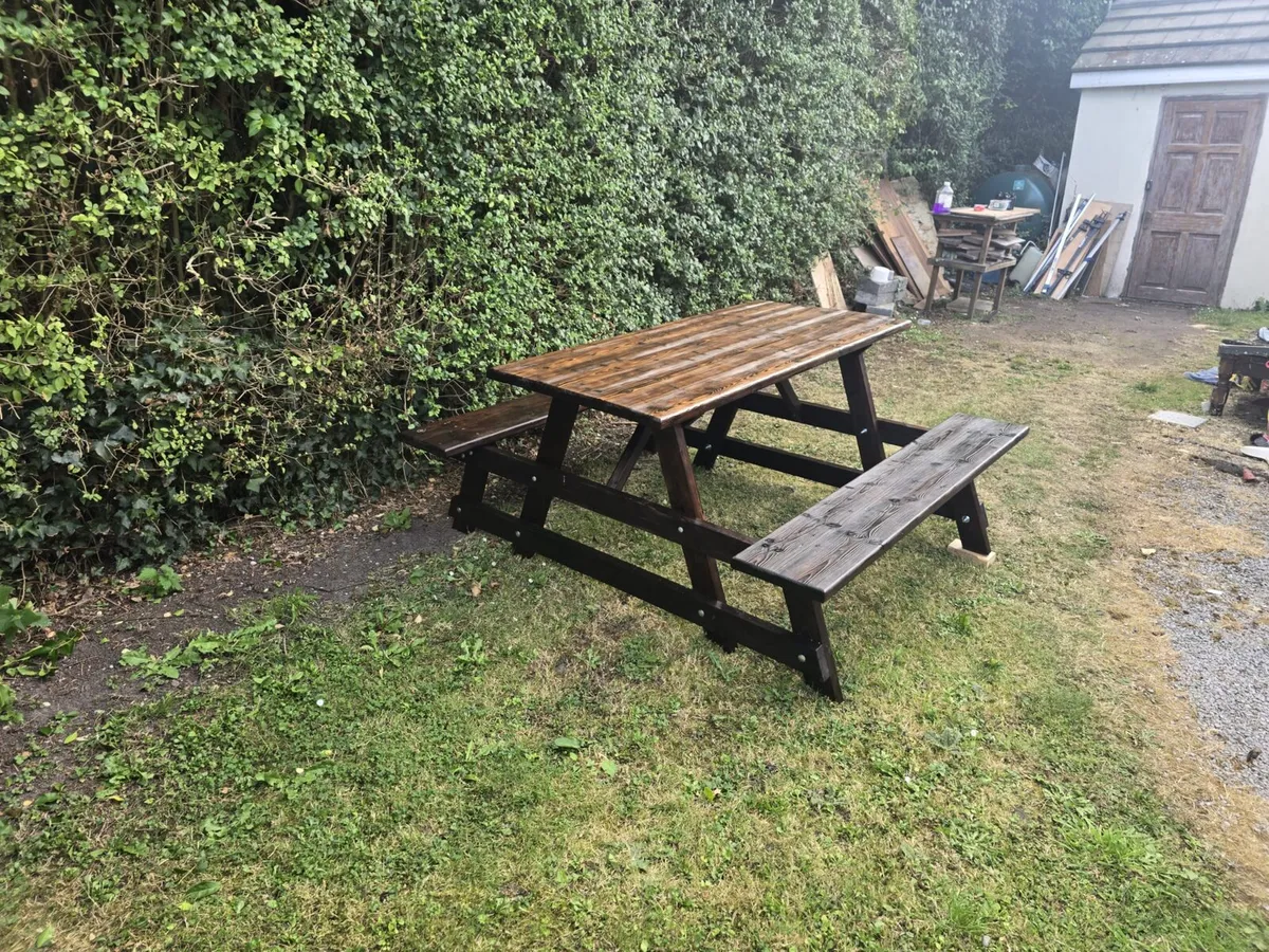 Handcrafted Charred Pine Picnic Table - Image 2