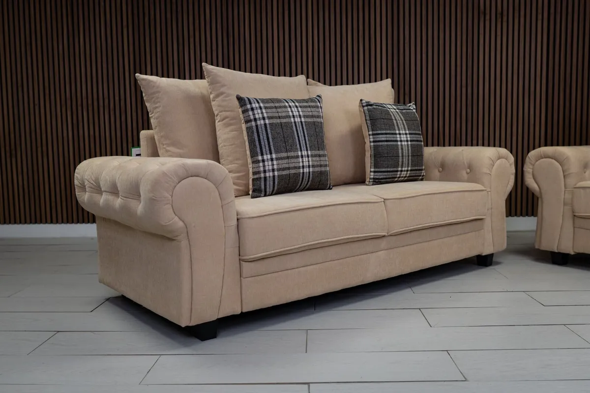 Verona Beige Scatter or Fullback Cushions Sofa Set - Image 2
