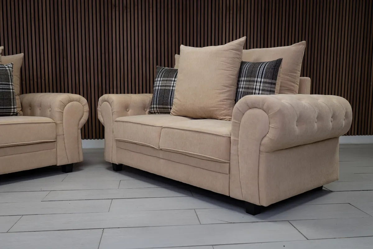 Verona Beige Scatter or Fullback Cushions Sofa Set - Image 3