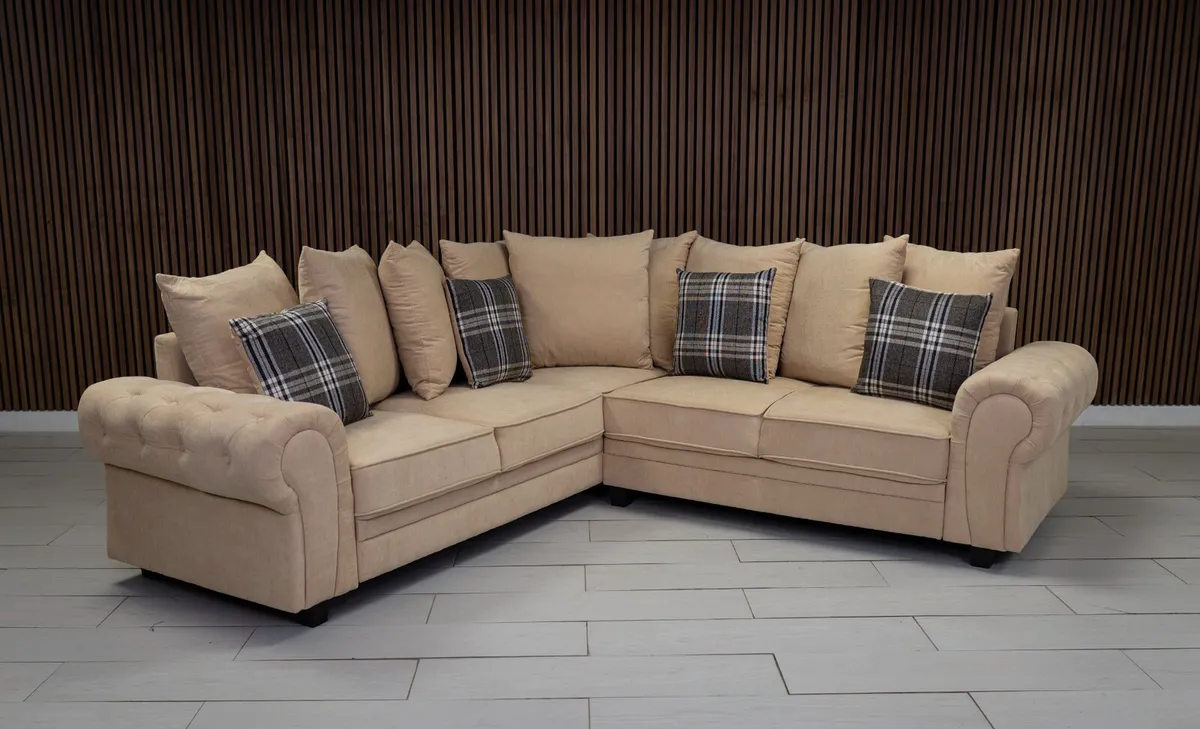 Verona Beige Corner Scatter Cushions Sofa - Image 1