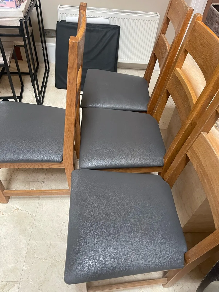 4 x Genuine Grey Leather Oak Kitchen Dining Chairs - Image 2