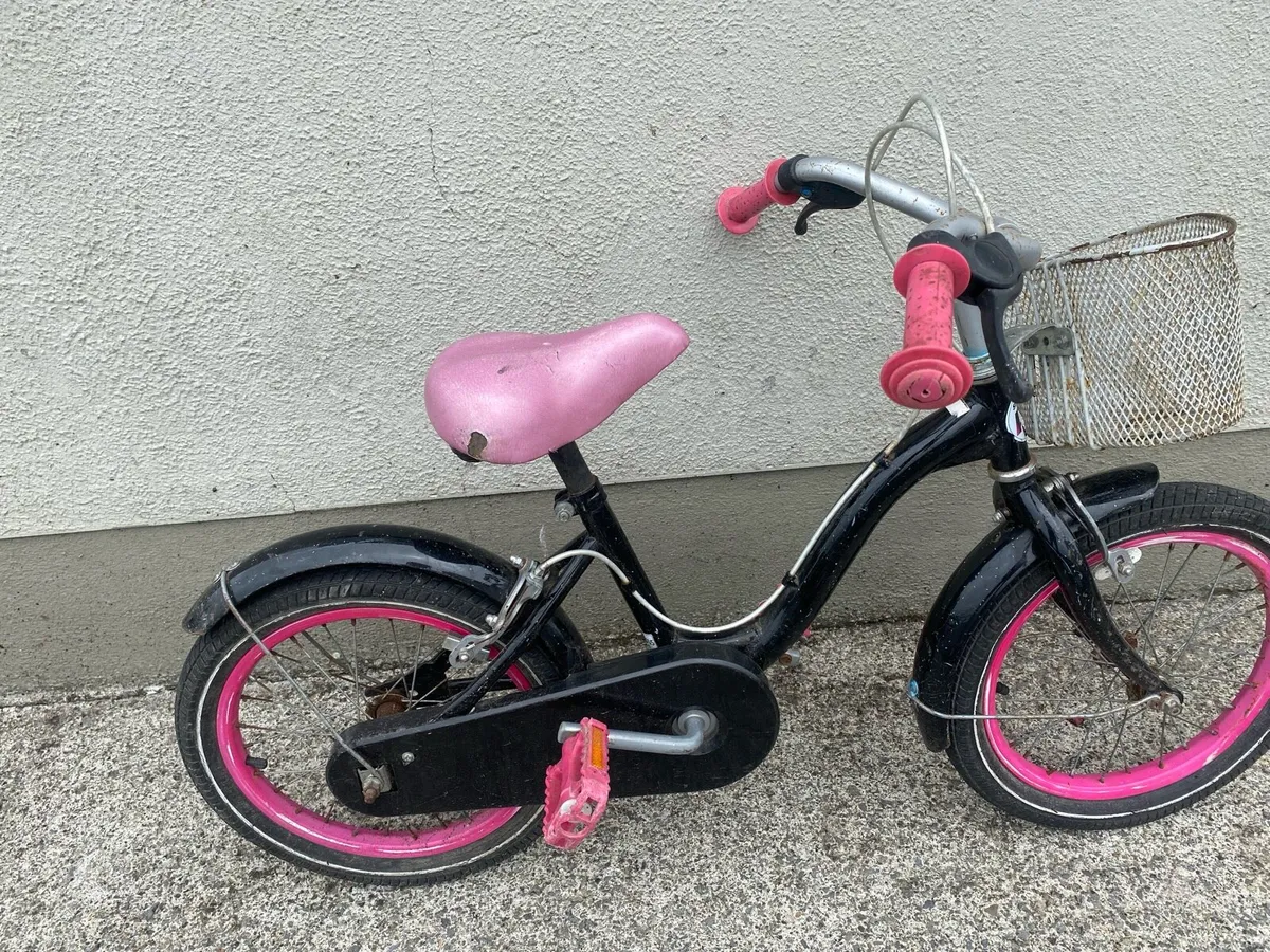 Black & Pink Children’s Bike with Basket - Image 1