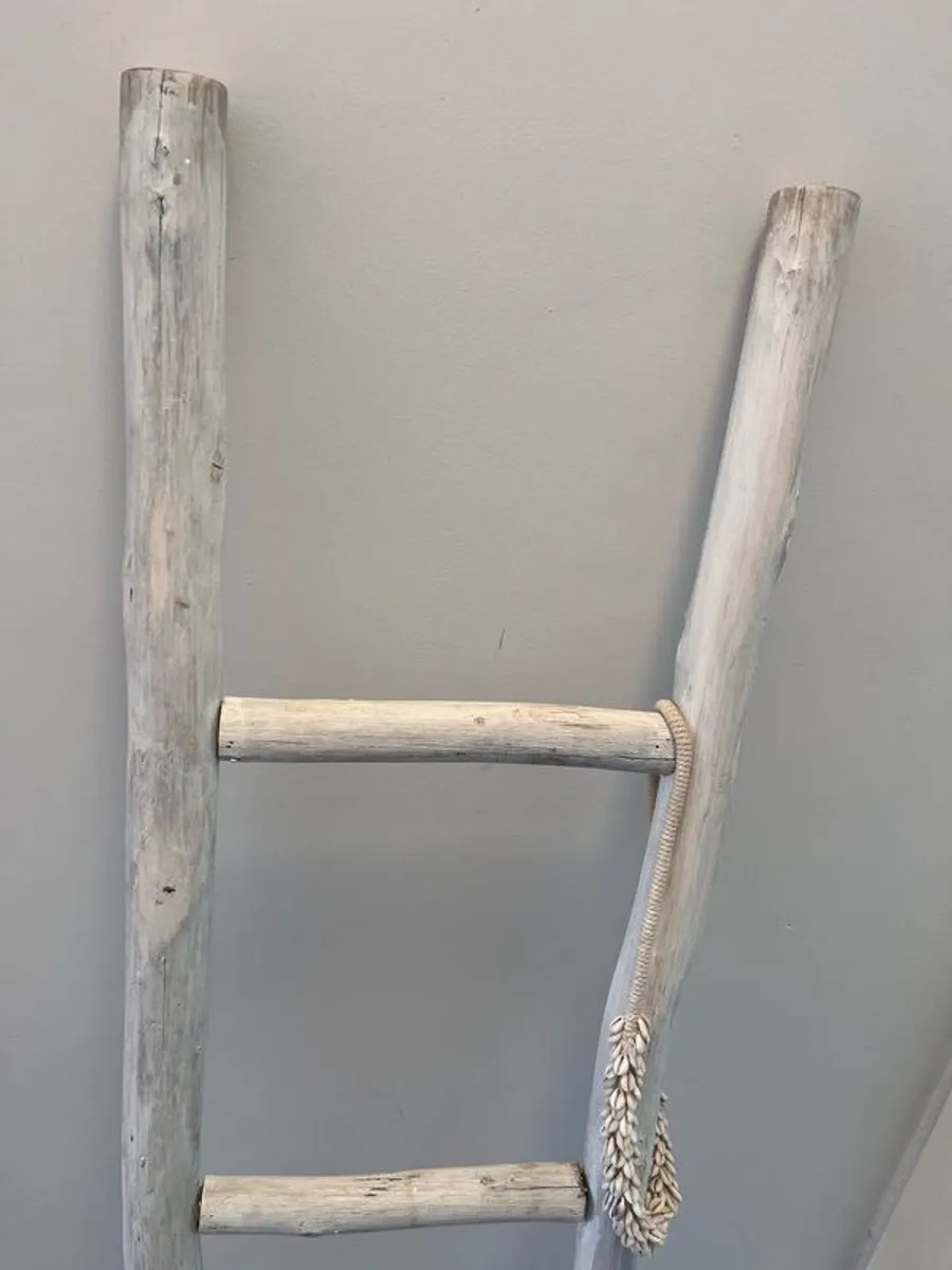 Solid Wood Whitewashed Decorative Ladder - Image 3