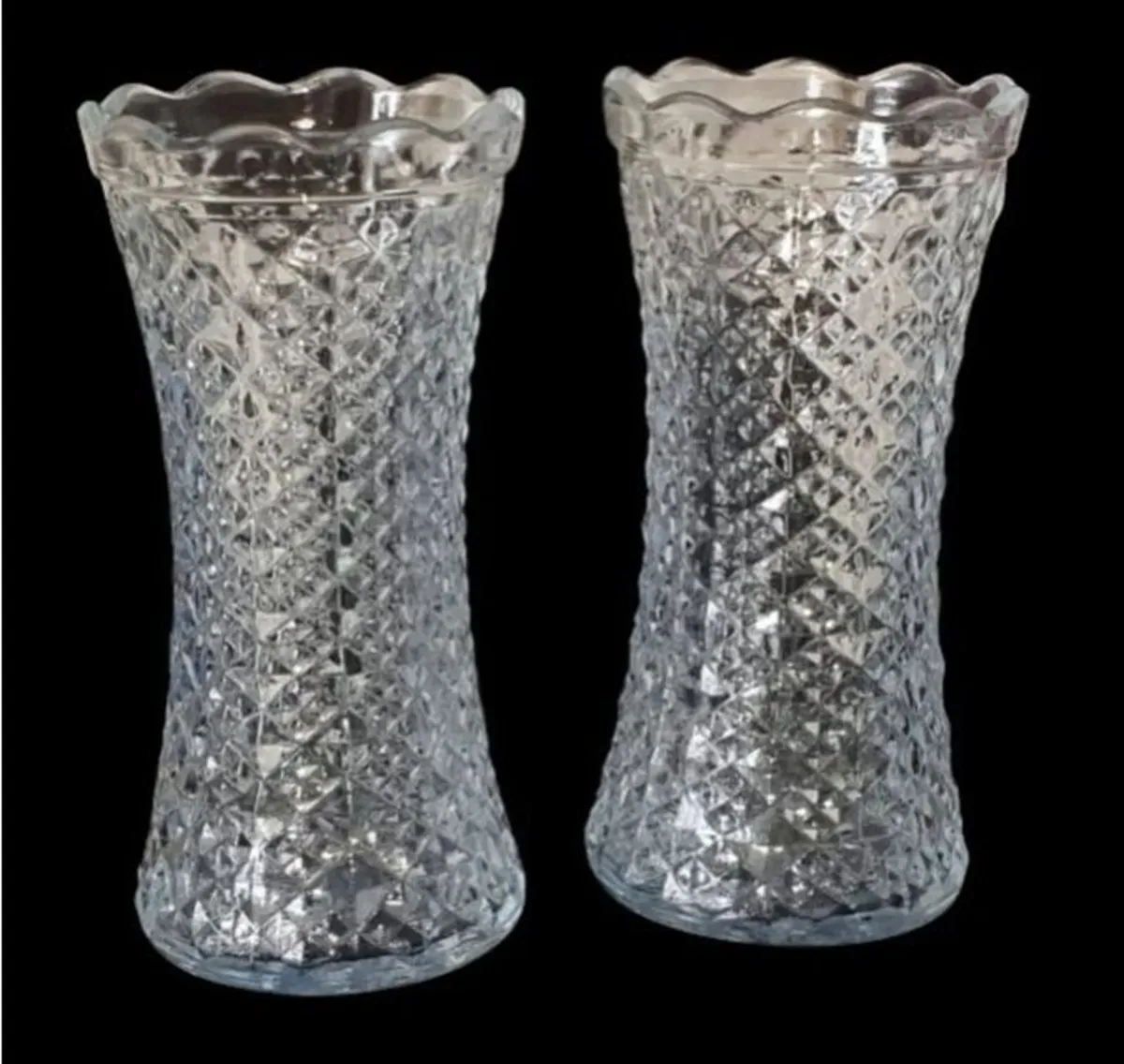 Pair of Vintage Pressed Glass Corset Vases - Image 3