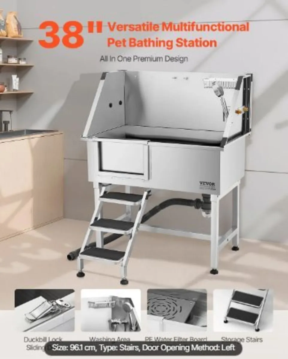 96.5 cm Stainless Steel Dog Washing Station - Image 1