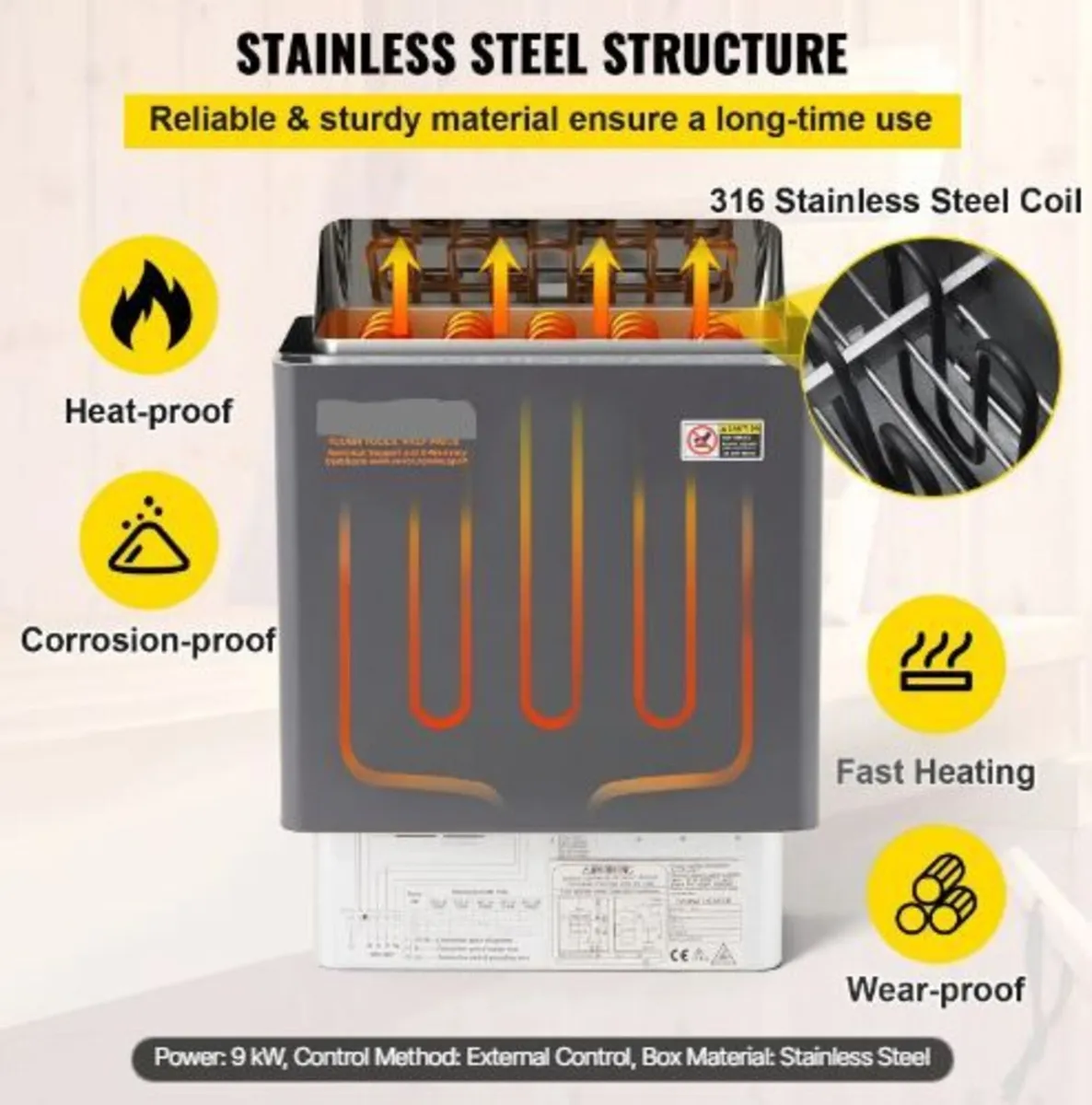 9KW Electric Dry Sauna Heater Stove - Image 2