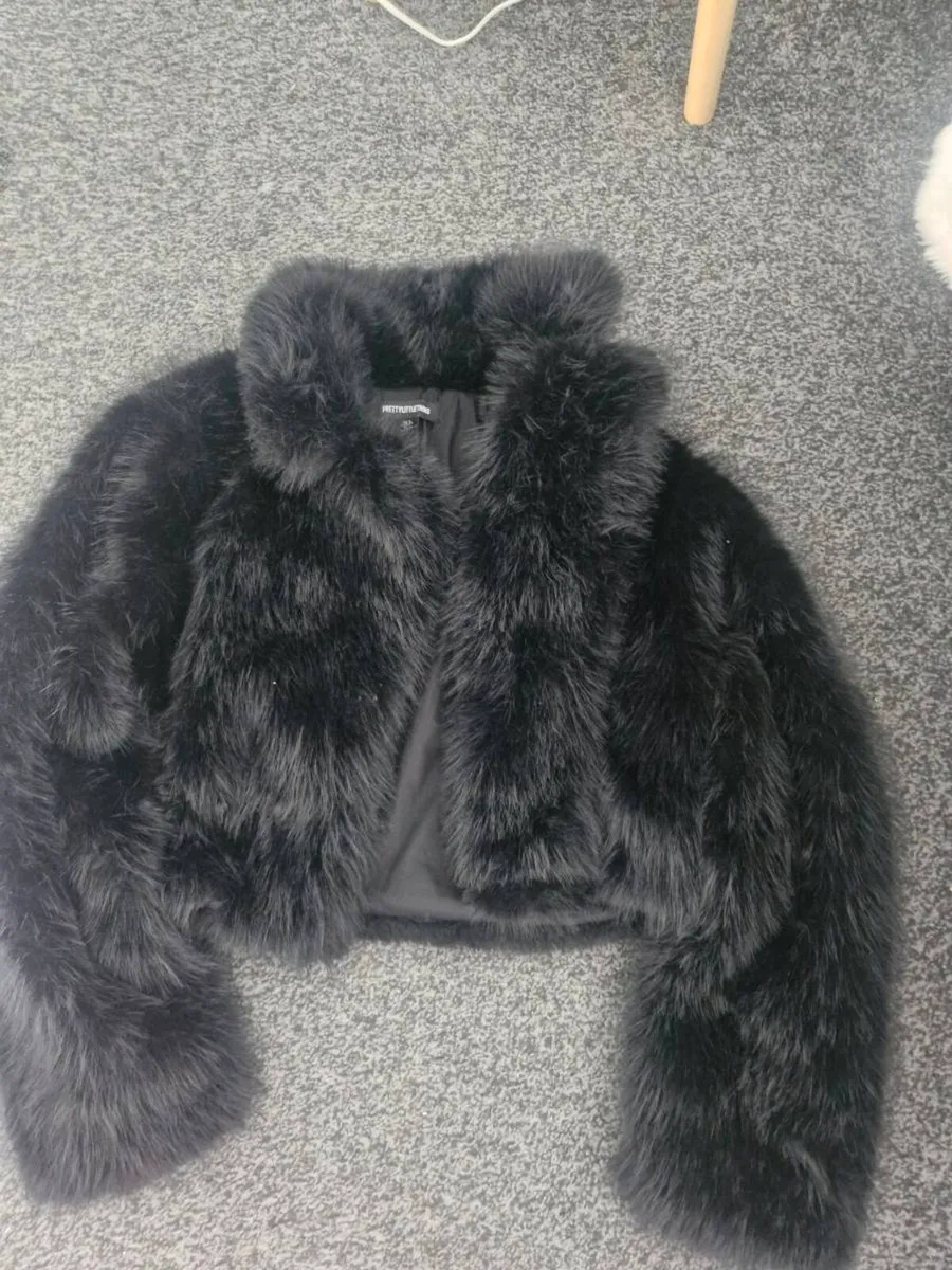 Black faux fur coat - Image 1