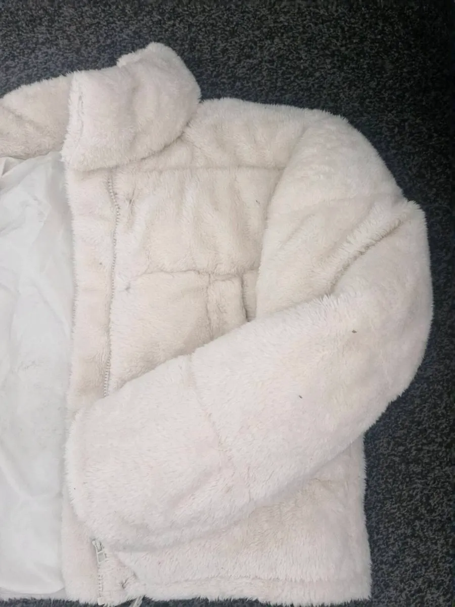 Cream faux fur coat - Image 1