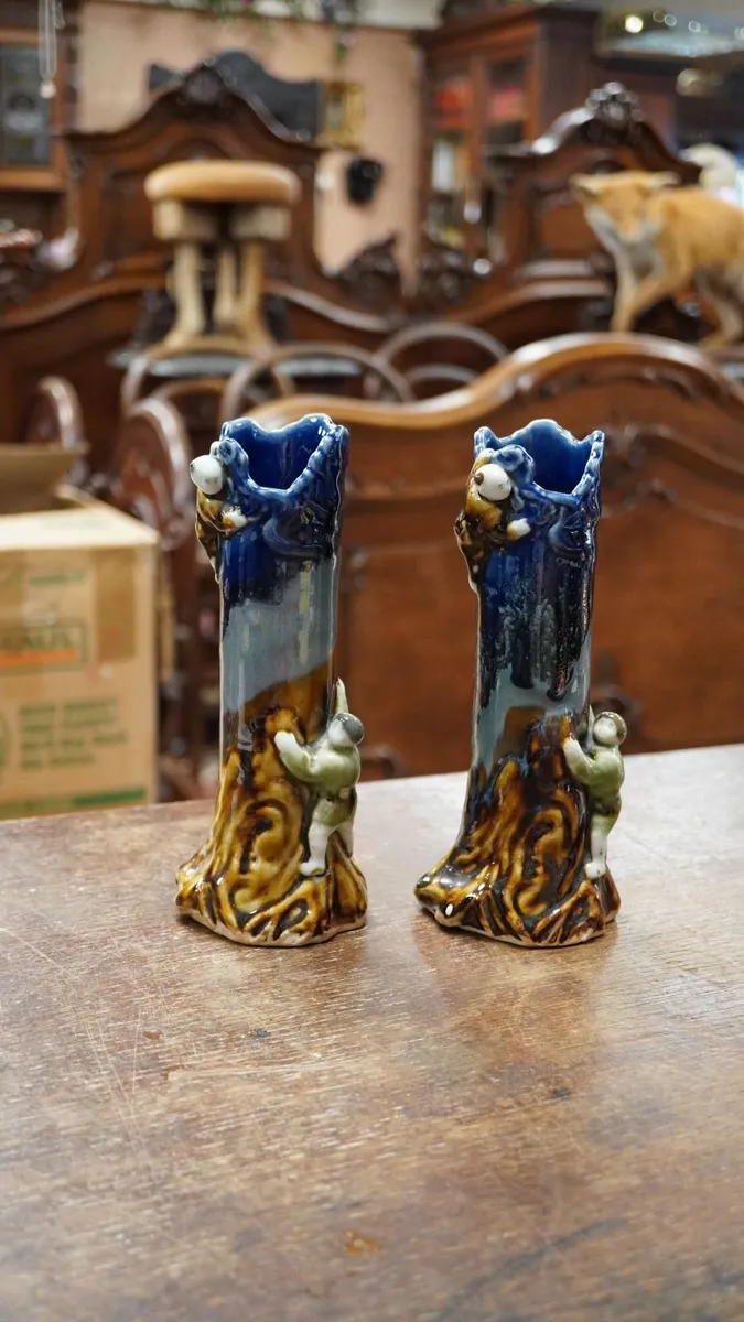 Pair of Antique Japanese Figural Spill Vases - Image 1
