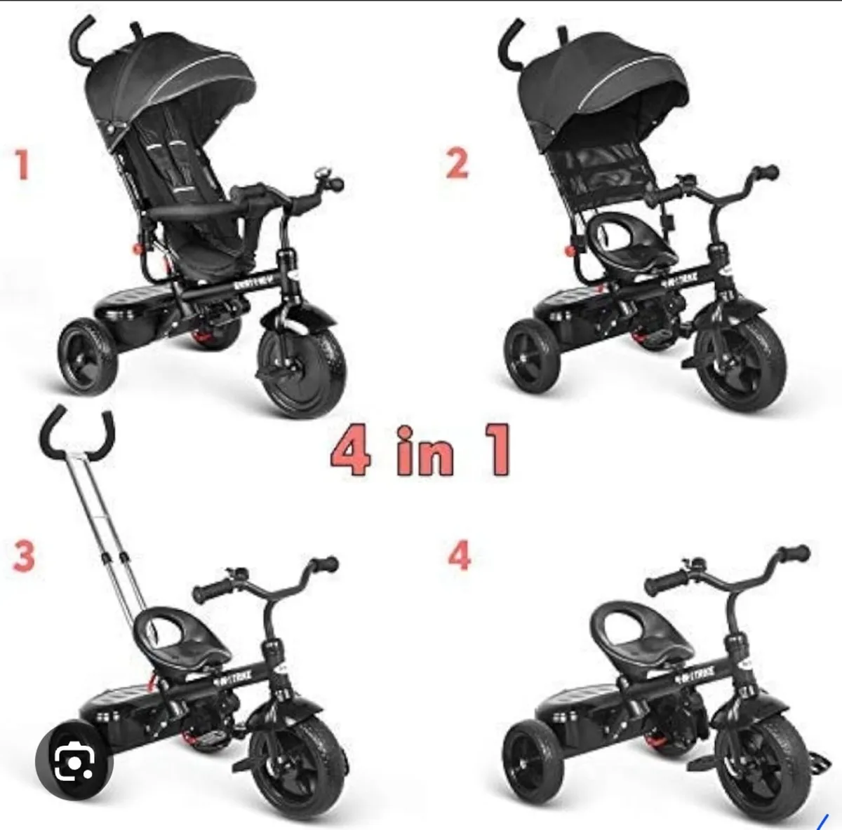 Kids tricycle 4 in 1 Grey - Image 3