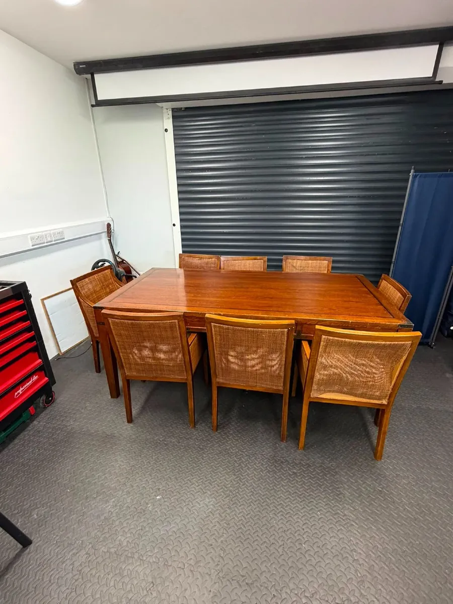Large Hardwood Dining Table & 8 Chairs - Image 1