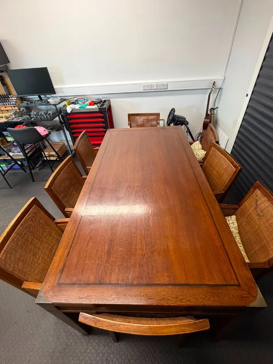 Large Hardwood Dining Table & 8 Chairs - Image 4