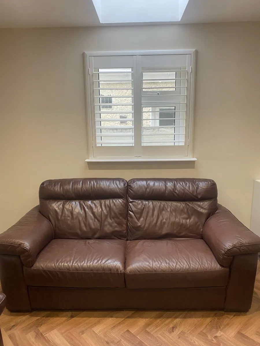 Brown Leather Sofa Suite - Image 2