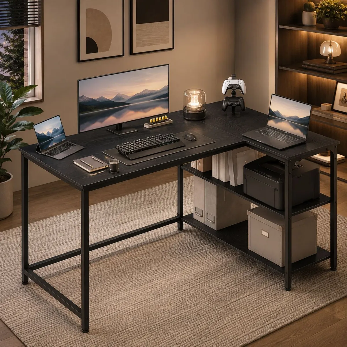 L Shaped Corner Desk with Storage Shelves - Image 1