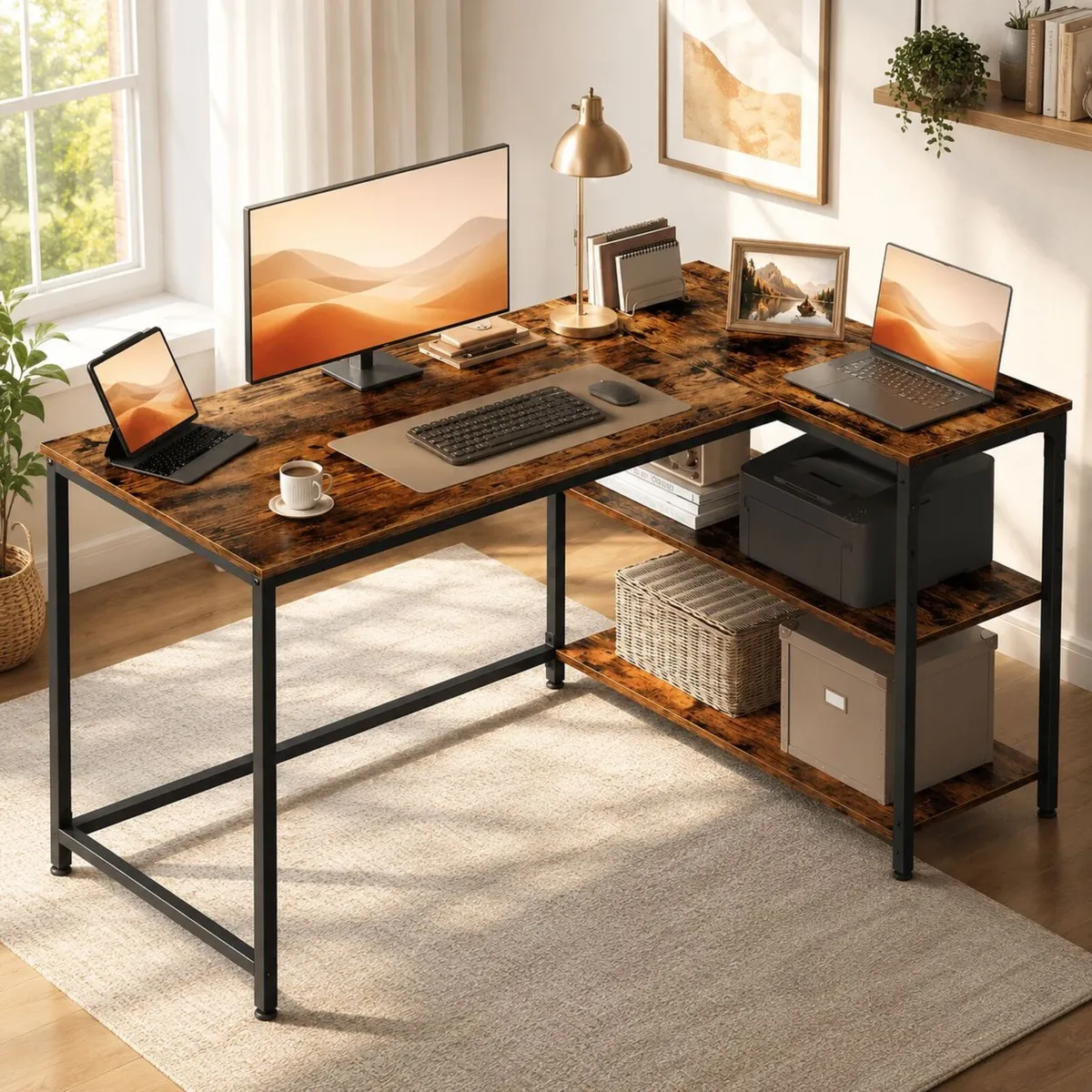 L Shaped Corner Desk with Storage Shelves - Image 2