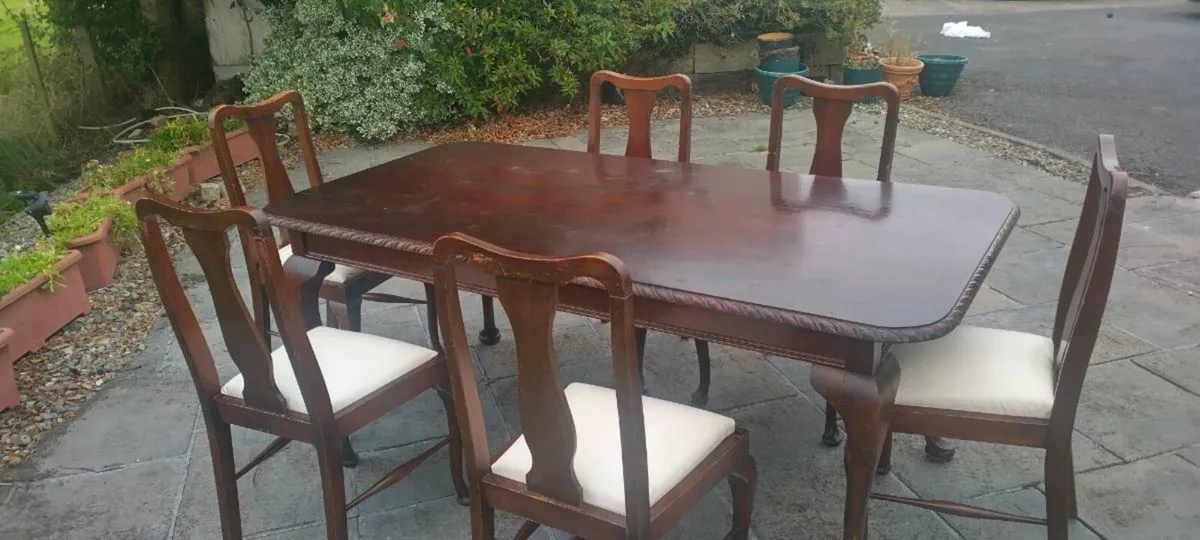 Antique hardwood table and chairs - Image 1