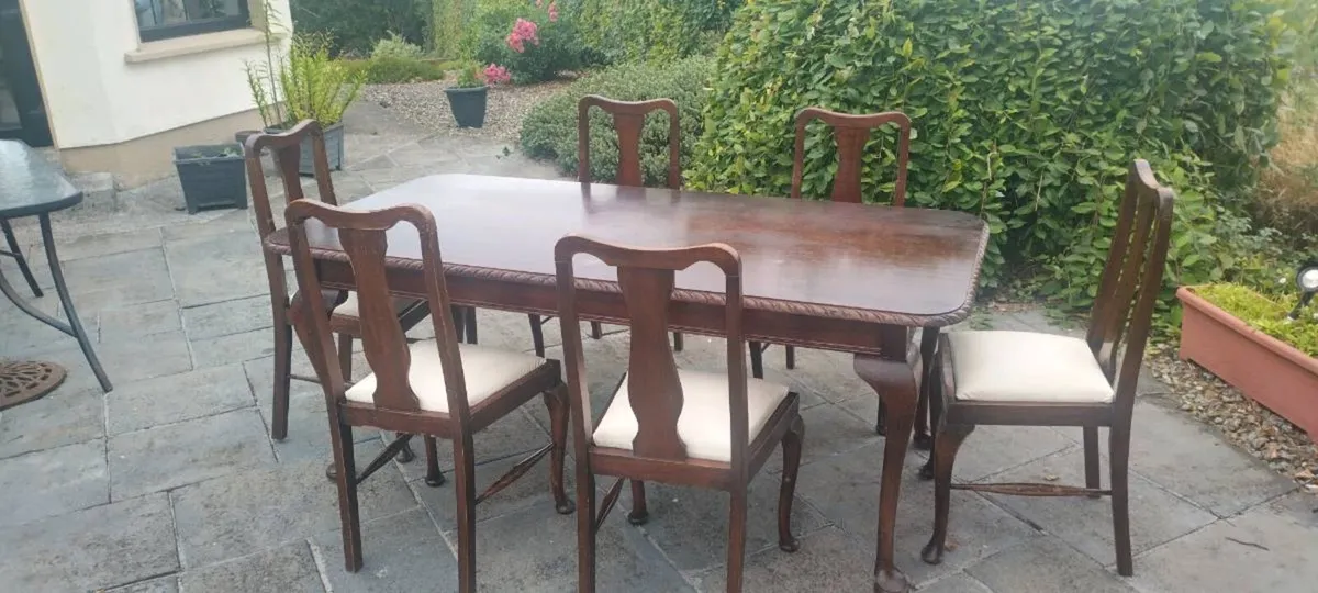 Antique hardwood table and chairs - Image 2