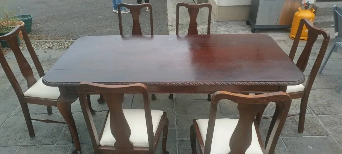 Antique hardwood table and chairs - Image 3