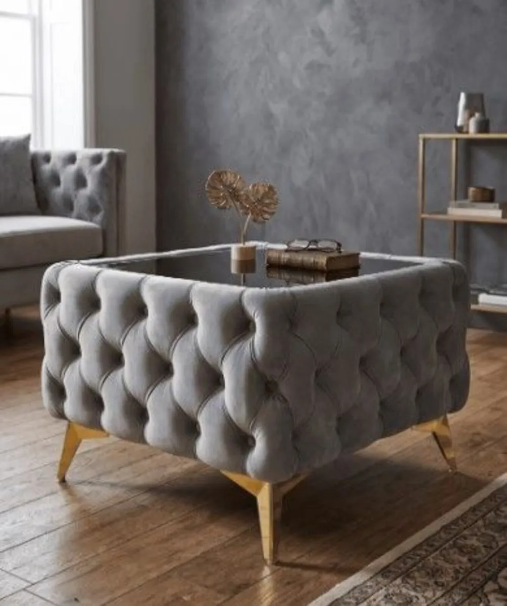 Chesterfield Velvet Square Coffee Table with Glass - Image 2