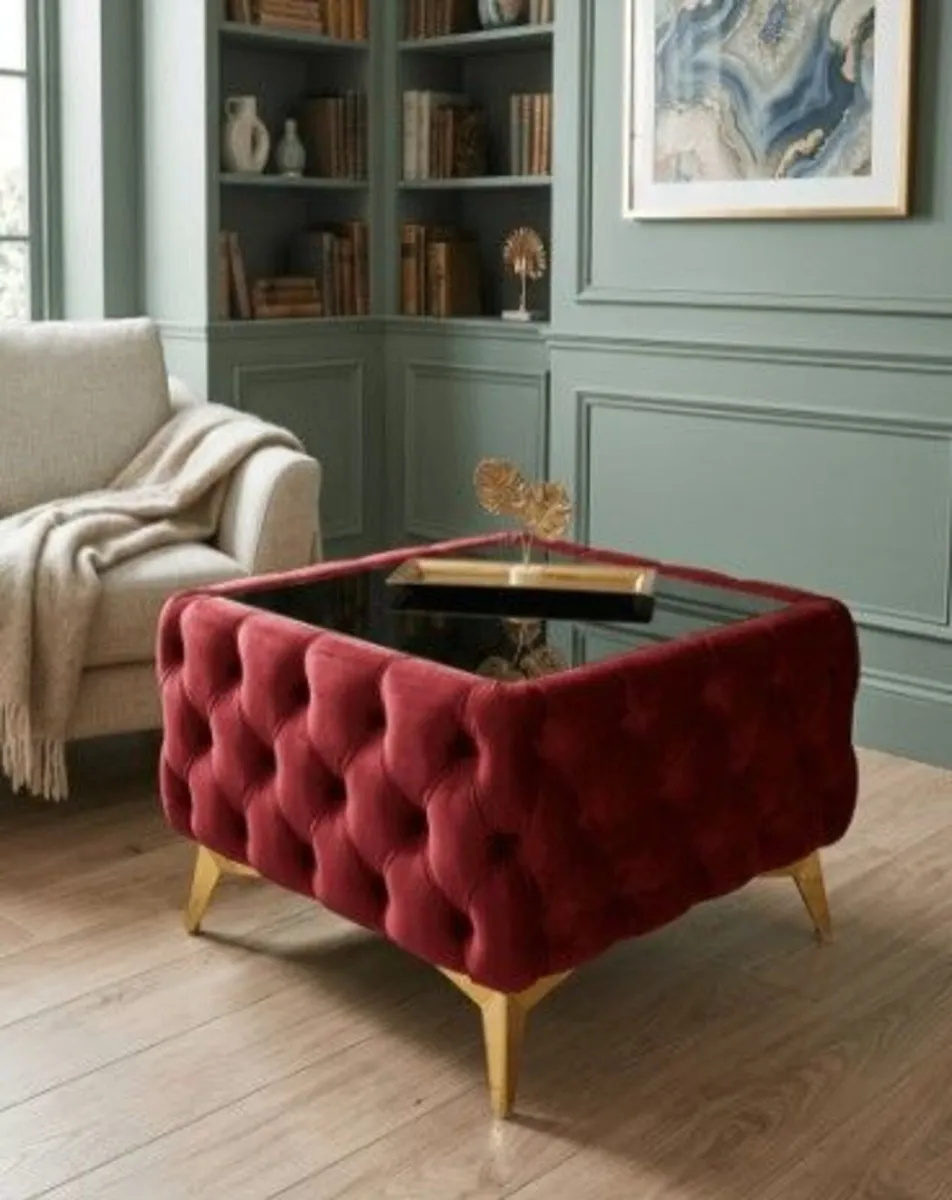 Chesterfield Velvet Square Coffee Table with Glass - Image 3