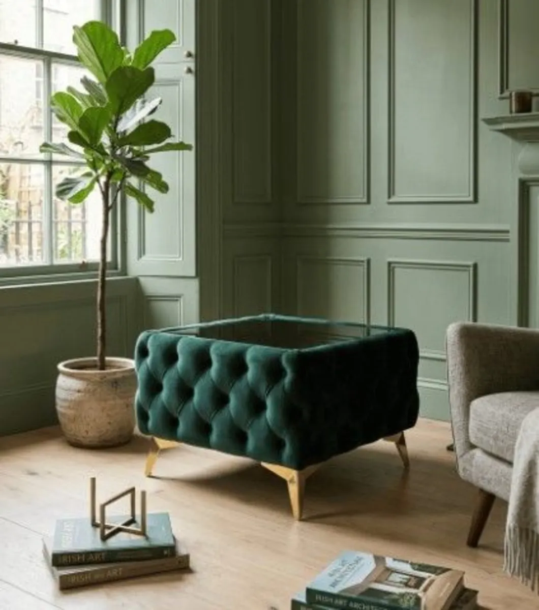 Chesterfield Velvet Square Coffee Table with Glass - Image 1