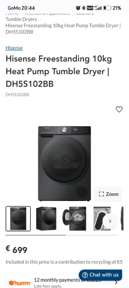 Hisense Freestanding 10kg Heat Pump Tumble Dryer |