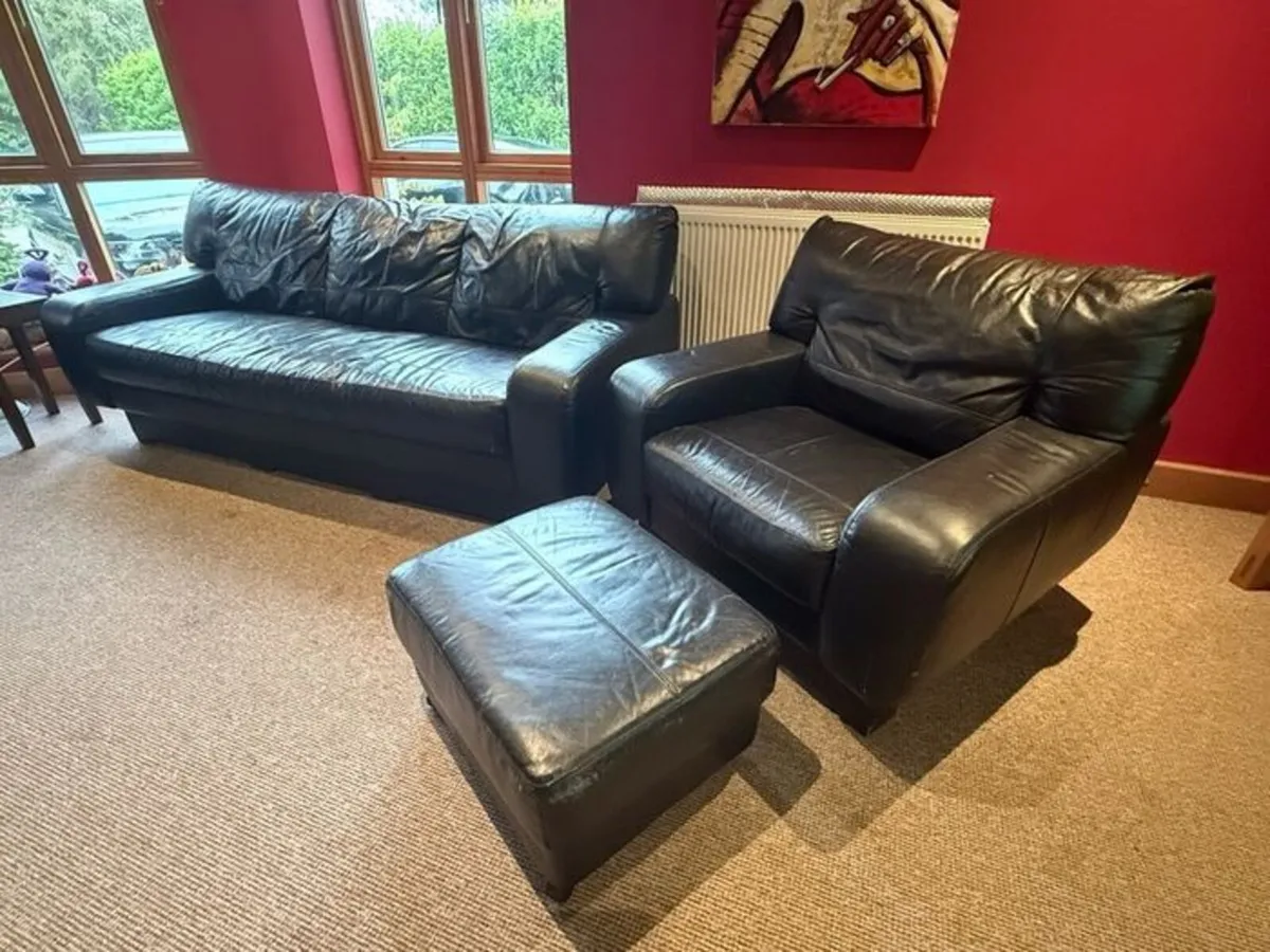 DFS Black Leather 4 Piece Sofa Suite - Image 1